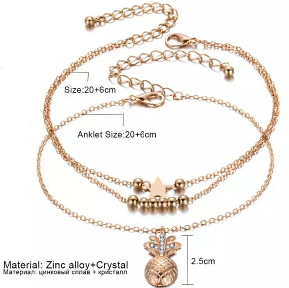 Gold Tone Pineapple Bead & Star Anklet Anklets - Picture 3 of 3